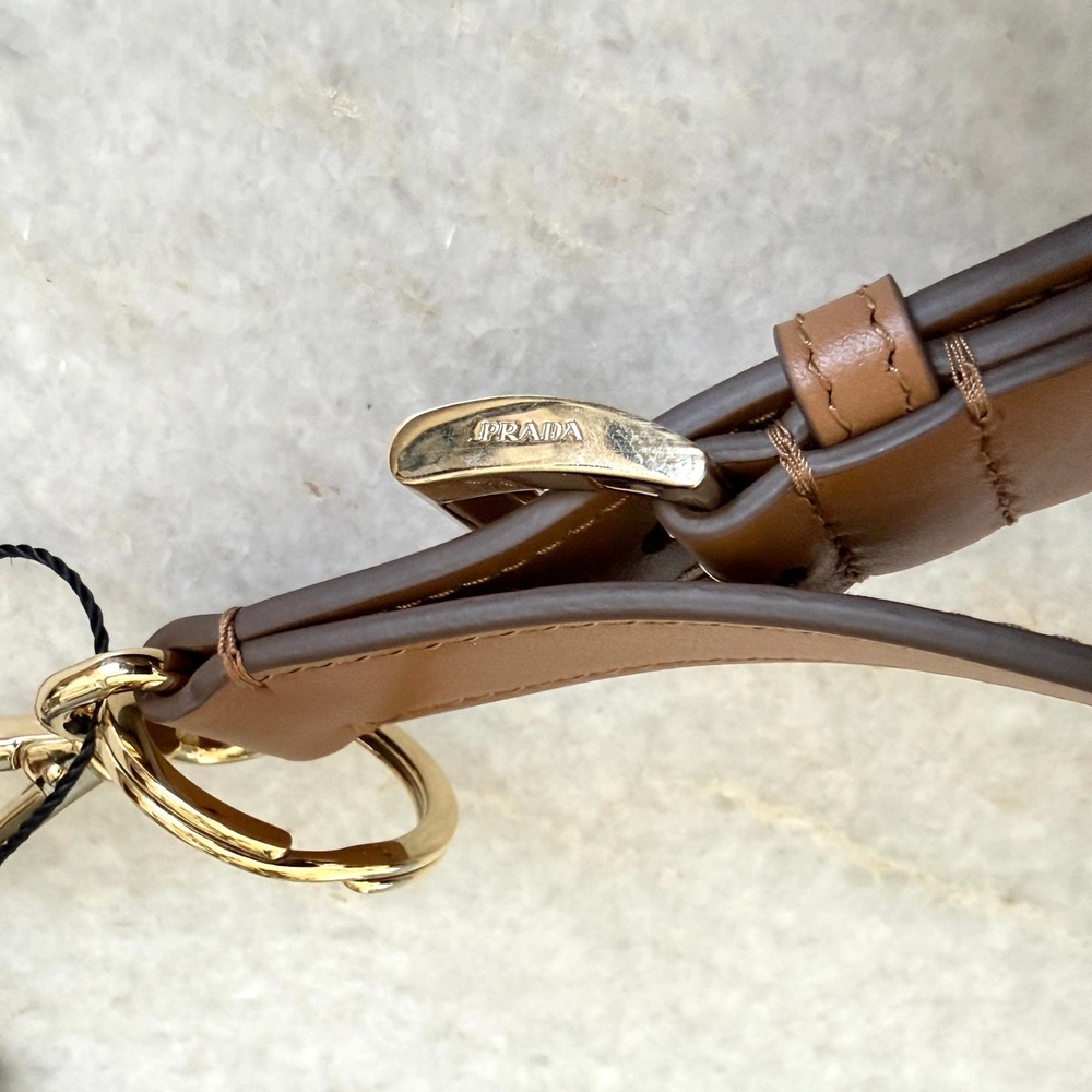 Prada Soft Leather Keychain Wristlet Brown & Gold 1PP186 Made in Italy - Picture 7 of 11